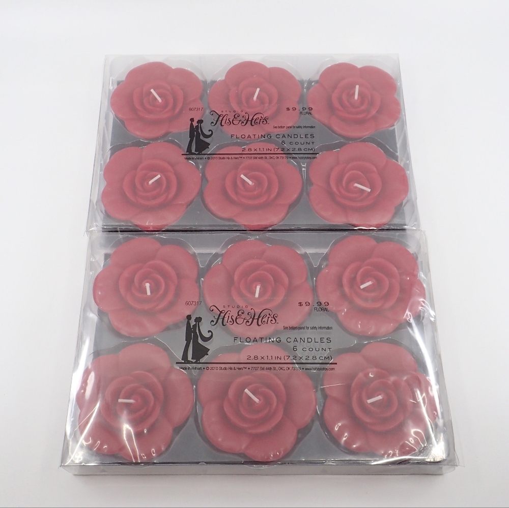 Studio His and Hers Rose Floating Candles 6 Count x2 - NIB